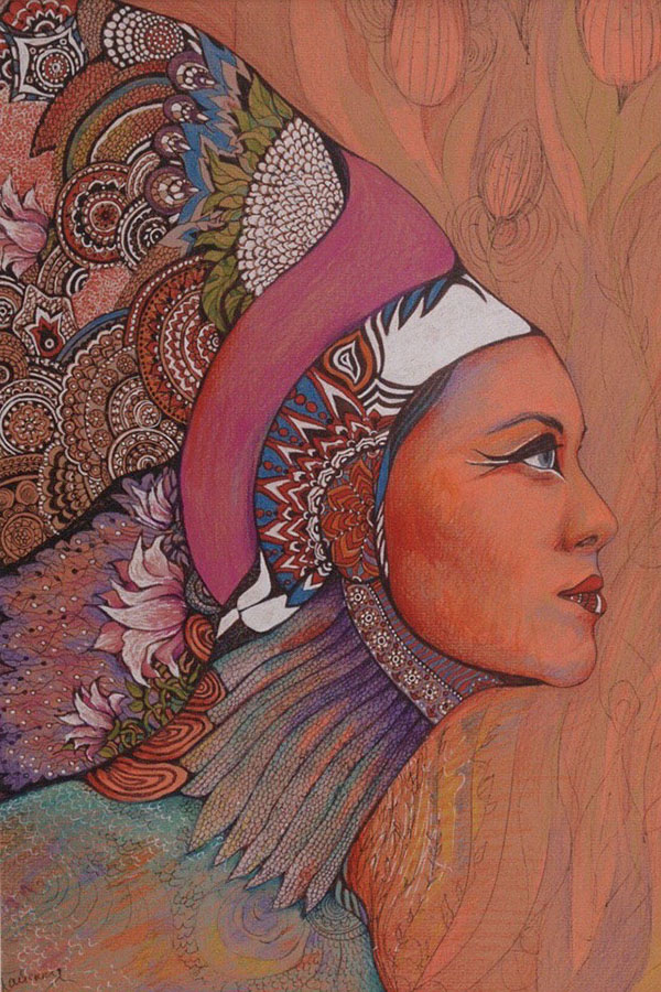 Художник Татьяна Гершгорина. Девушка в роуче. 2015 год. Бумага, карандаш, гель